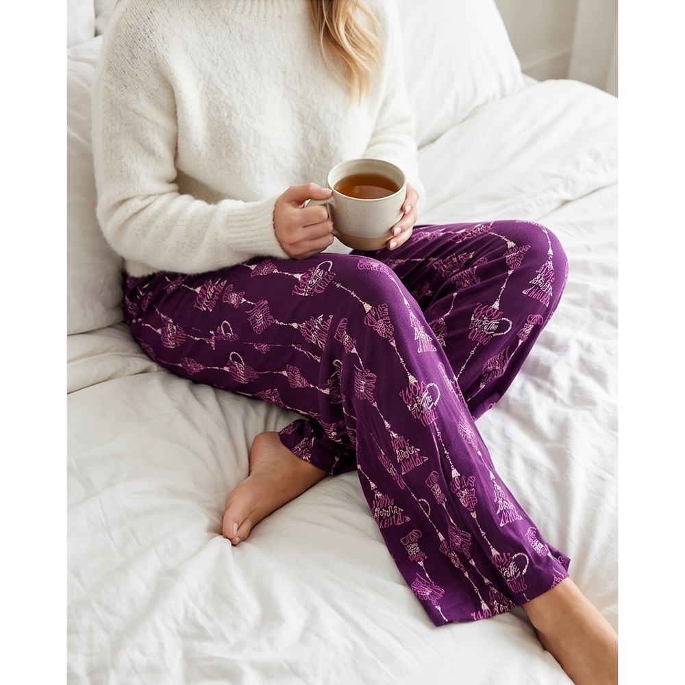 Soma Intimates L Purple Holiday Pajama Pants Large Stretchy Christmas Lounge